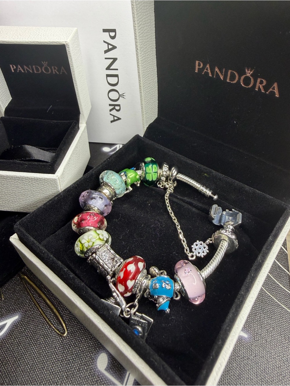 Pandora Multicolor Glass Charm Bracelet - Sterling Silver❤️